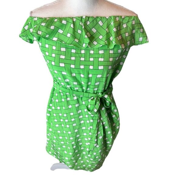 Amanda Uprichard Silk Mini Dress Bright Green Medium Ruffled Neck - Picture 1 of 5
